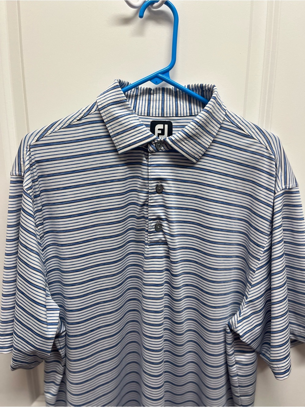 FootJoy FJ Men’s XL Polo Shirt Blue White Striped Short Sleeve Golf Performance